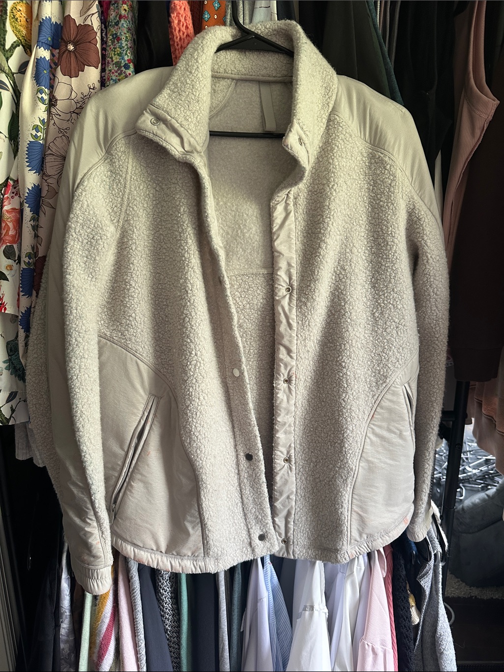 Lululemon Womens Cream Sherpa Jacket - Cozy Zip-Front Coat